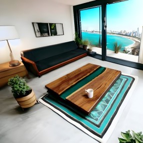 Prism Reflection Epoxy Resin Center Table Custom Live Edge Epoxy Wood Table Wooden...