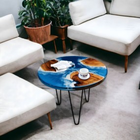 Wodensure Island Epoxy Resin Center Table – Round Natural Wood Coffee Table