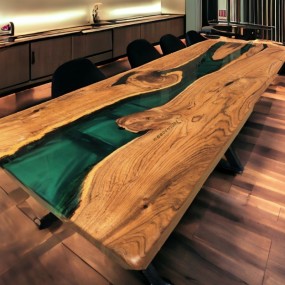 EmeraldGlow Epoxy Resin Dining Table