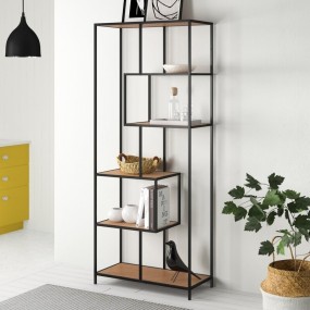 Modern Solid Wood & Metal Frame Side Book Shelf