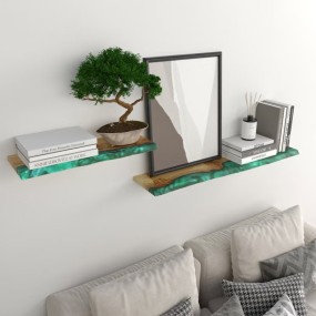 Mint Epoxy Resin live Edge wood Wall Shelf