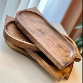 Wooden Serving Platter Set of 2 | Wood Platter | Acacia Wood Tray Set | Wooden Pla...