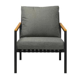 Charcoal Elegance Metal Lounge Chair With Solid Wood Armrest | Upholstered Armchai...