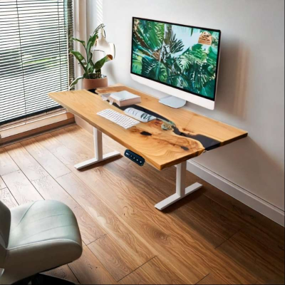 Omniprime translucent black standing desk with white le...