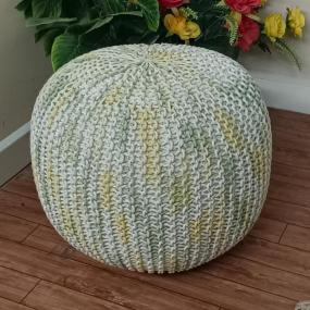Hand-Knitted Boho Round Pouf Ottoman | Round pouf for modern home interiors | Bohe...