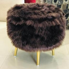 Cocoa Luxe Stool - Brown Faux Fur Ottoman with Gold Legs for Modern Home Decor