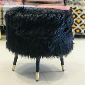 Midnight Glam Black Faux Fur Ottoman Stool with Gold Legs for Modern Home Decor | ...