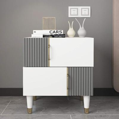 LUXA White Engineered Wood Side Table with Fluted Drawer Front – Modern Bedside Ta...