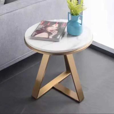 Elysia Side Table | White Marble Top with Gold Frame | Crisscross Base Design | Li...