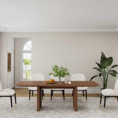 Linear Luxe – Acacia Wood Dining Table – 6-Seater | Fluted Panel Base Design | Mod...