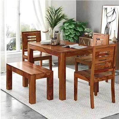 Solara Dining Table Set | Solid Sheesham Wood with Bench | 4-Seater Set | Dining R...