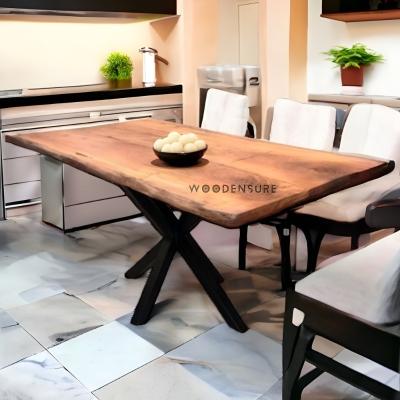 Timberly Live Edge Solid Wood & Metal Frame Dining Table