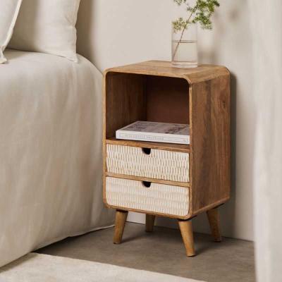 Riva Side Table  | Wood Finish Nightstand with Woven Drawers | 2-Drawer Design | B...