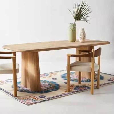 Acacia Wood Pedestal Dining Table | Sculptural Minimalist | 60 x 36 x 30 Inches