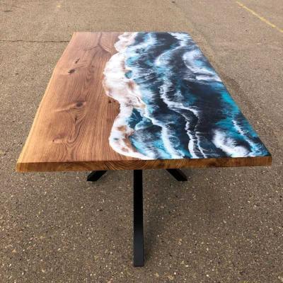 Wavy Beach Epoxy Resin Dining Table | Ocean Wave Epoxy Table for 6-Seater Dining,K...