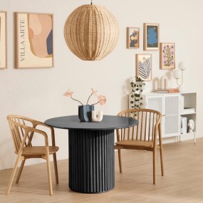 Roma Round White Marble Dining Table – Modern Design with Ribbed Base – Customizab...