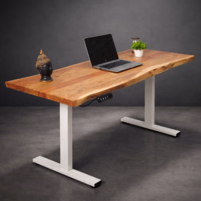 Electric Height Adjustable Standing Desk with  Live Edge Solid Wood Desk with Mult...