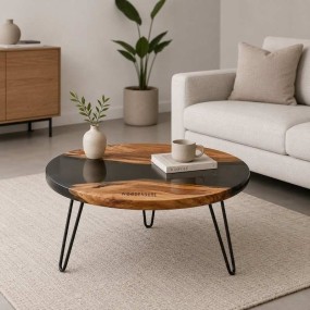 Acacia Wood Transparent Black Epoxy Center  Table  Unique Center Table