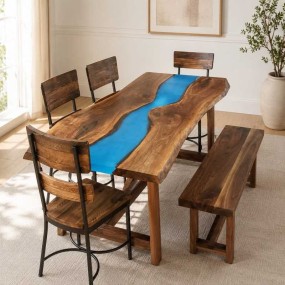 Customised Blue Epoxy River Dining Table | Wooden Blue Epoxy Resin Dining Table | ...